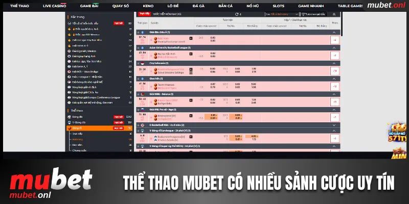 Thể thao Mubet cung cấp nhiều sảnh cá cược uy tín và đẳng cấp